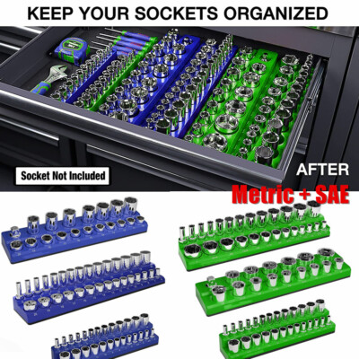 3/6PC Socket Organizer Storage Holder Set Magnetic 1/4 3/8 1/2 Metric SAE