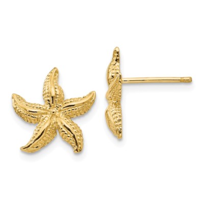 Pre-owned Superdealsforeverything Real 14kt Yellow Gold Starfish Earrings