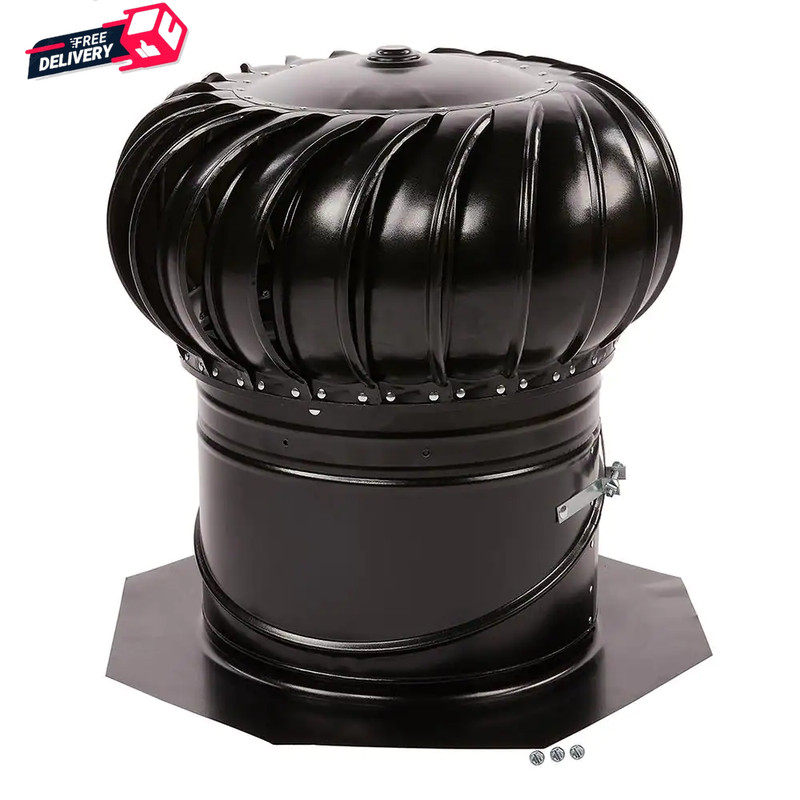 Wind Turbine Roof Mount Vent Black Durable Galvanized Construction Dual