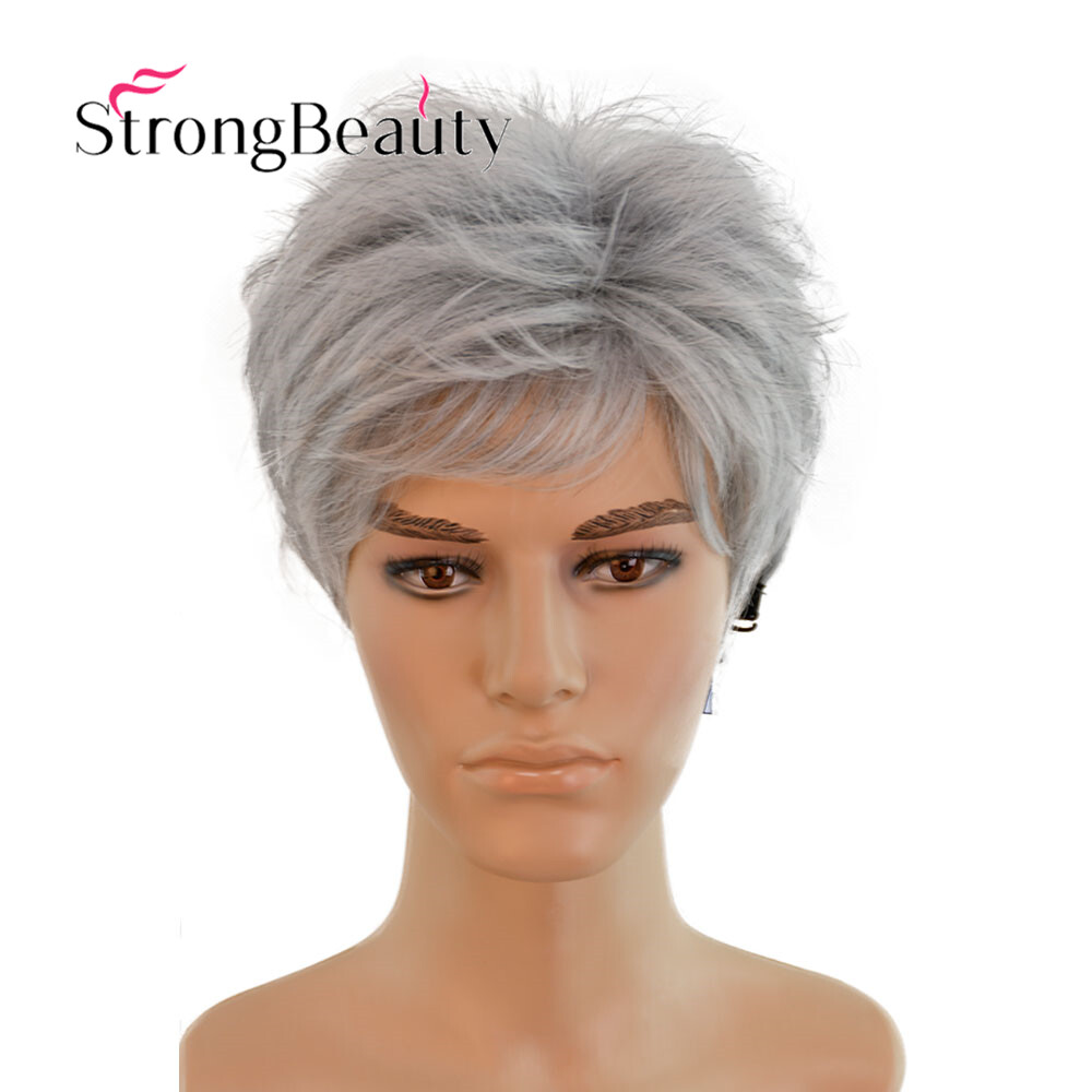 Short Dark Silver Grey Wigs For Men Fluffy Hair Wig Synthetic