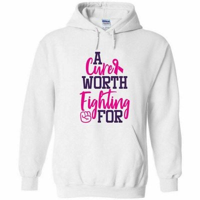 A Cure Worth Fighting For Logo 1 Breast Cancer Awareness Hoodie Ribbon White