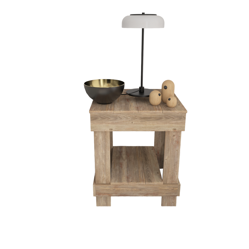 Rustic End Table Reclaimed Wood Sofa Side Stand Shelves Living Room Furniture