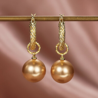 Pearl Jewelry Elegant Wedding 18k Yellow Gold Plated Drop Earrings Gifts A Pair