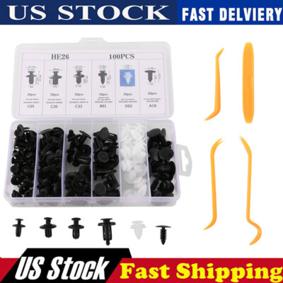 100Pcs Fender Liner Fastener Rivet Push Clips Retainer 6 Size Universal Fits Car