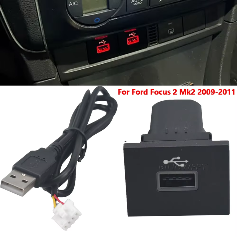 For Ford Focus 2 Mk2 2009-2011 Car Black/Silver USB Input Adapter Audio Radio u-