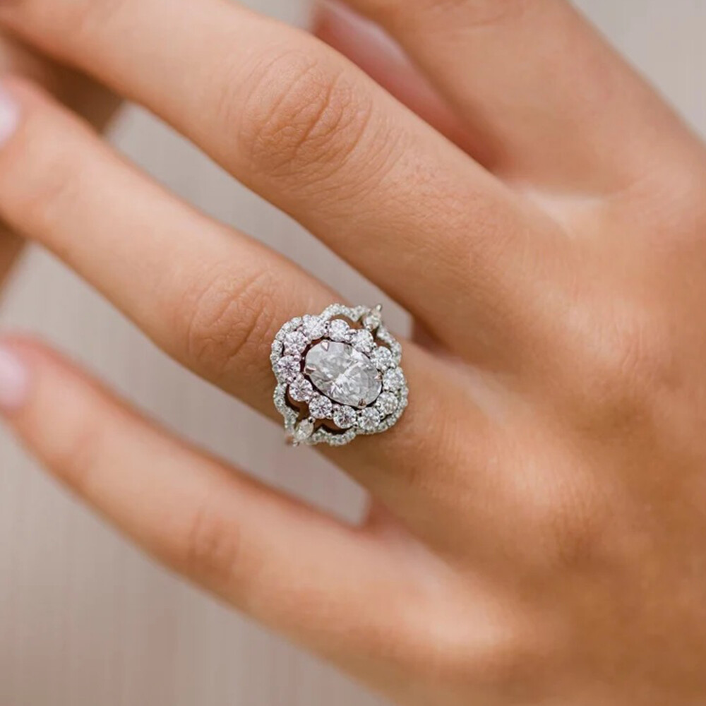 14K White Gold Solid Art Deco Wedding Engagement Ring 2CT