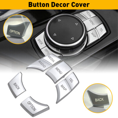 Silver 7-Button Trims Decoration For BMW Multimedia Knob iDrive Control Button