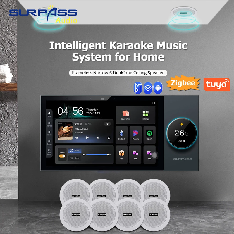 Home 4 Zone Audio Amplifier 7''Android11 Alexa Voice Tuya Smart Home Control Pan