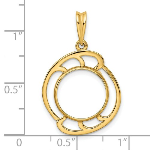 Pre-owned Roy Rose Jewelry Gold Coin Pendant Mounting - 13mm 14mm Coin Size - Large Open Wave Frame Design