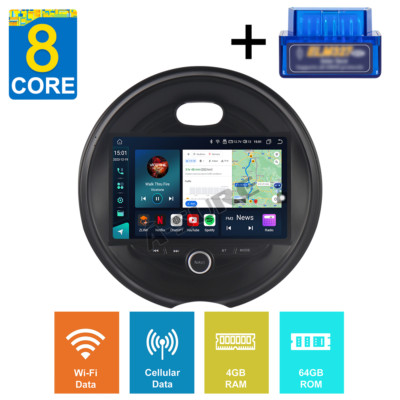 8 Core 4+64GB Stereo Radio Carplay For BMW Mini Cooper F55 R56 2014-2019 w/ OBD2