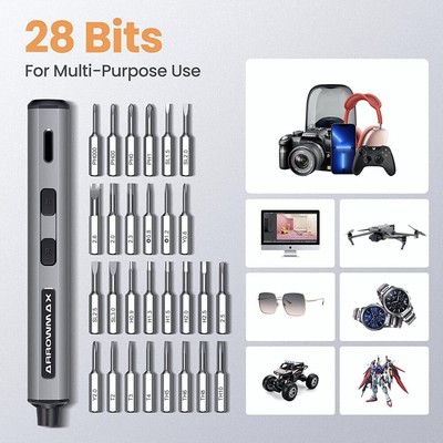 ARROWMAX Gray SES Mini Electric Precision Screwdriver Set with 28 Magnetic Bits