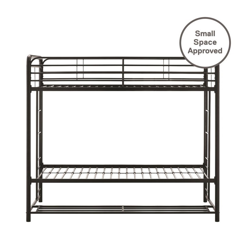 Metal Bunk Bed Frame Black Twin-Over-Twin Ladder Cube Storage Bins Included