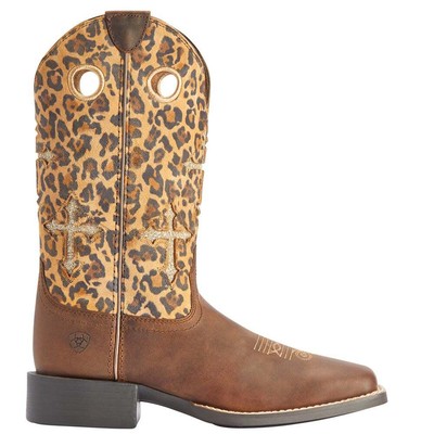 

Ariat Round Up Crossroads Leopard Tooled Inlay Square Toe Cowboy Womens Brown C, Коричневый, Ariat Round Up Crossroads Leopard Tooled Inlay Square Toe Cowboy