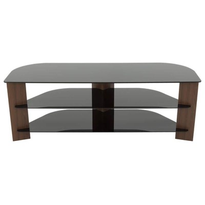 51.18"x17.52" Wood Walnut W/black Tempered Glass Top+shelves