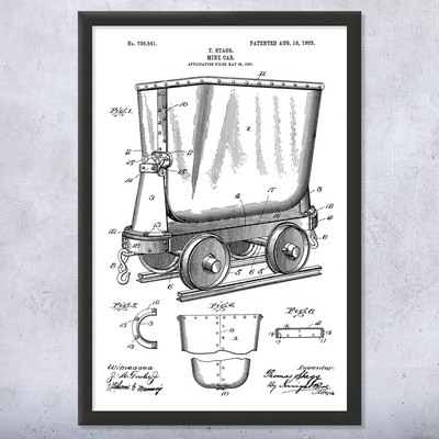 Framed Mine Car Wall Art Print Mining Decor Gold Prospector Miner Gift