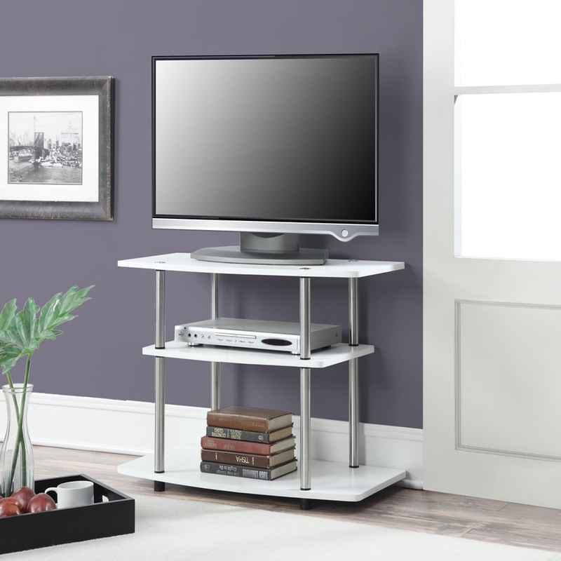 Convenience Concepts Designs2Go No Tools 3 Tier TV Stand, White/Silver Poles