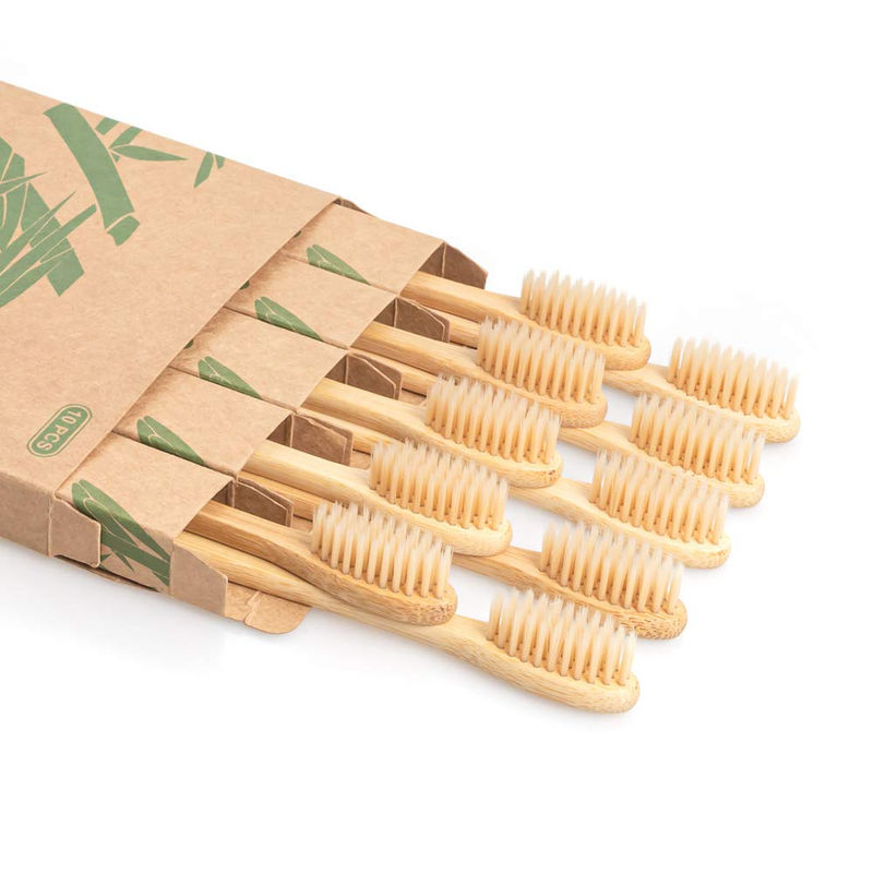 10 Pcs Wooden Toothbrushes Organic Wood Natural Eco Friendly .