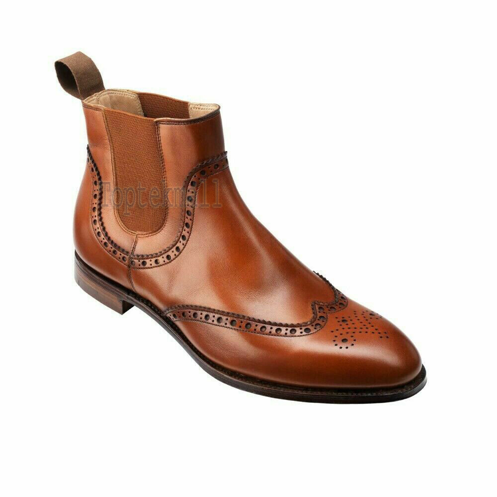 Pre-owned Handmade Women's Leather Oxford Brogue Wingtip Chelsea Fashion Boots-561 In All Colors Available