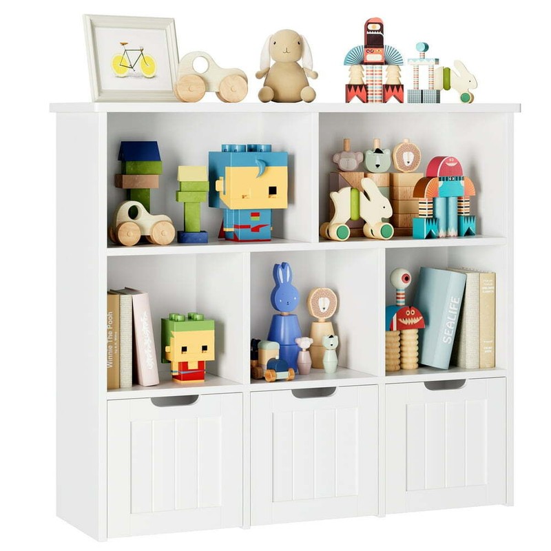 Display Bookshelf with Drawers 5 Storage Cube Organizer Ample Display Case