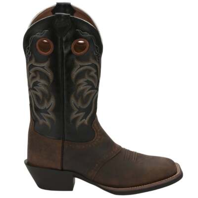 Justin Boots Rolliker Embroidery Square Toe Cowboy Mens Brown Casual Boots 2531