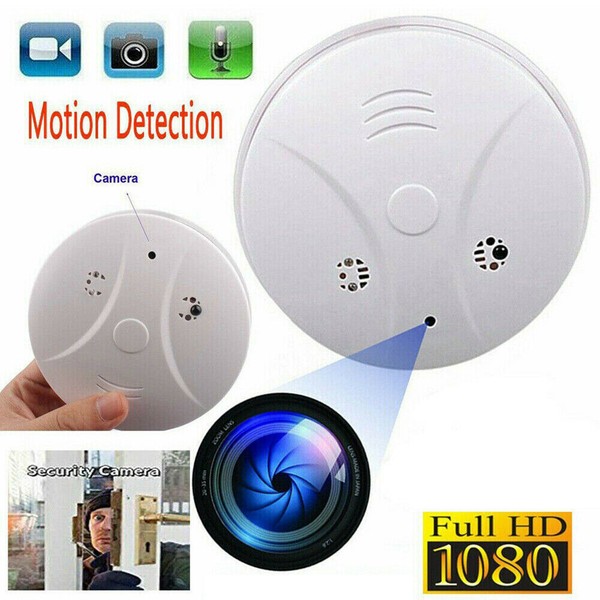 Smoke detector design with hidden Full HD security camera.