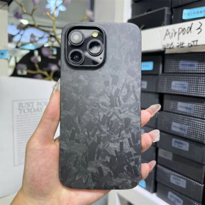 Genuine Carbon Fiber Slim Case for iPhone 14 15 Pro Matte Irregular Forged Cover