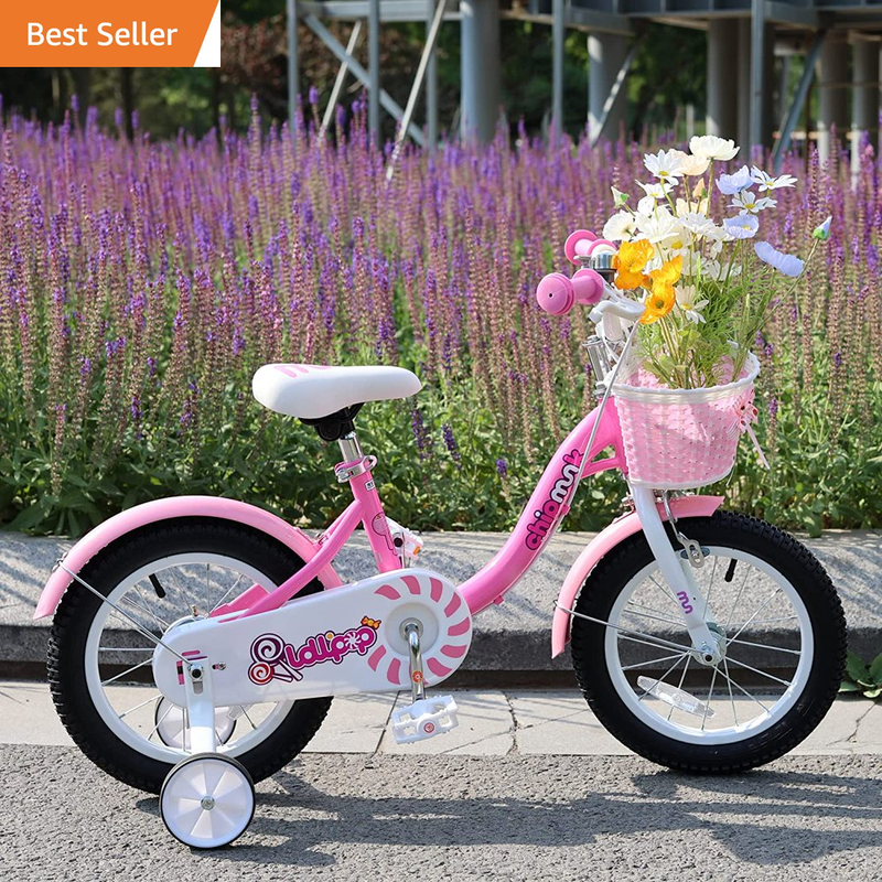 Chipmunk Girls Kids Bike Bicycle with Basket Training Wheels 14 Inch Lollipop Pi