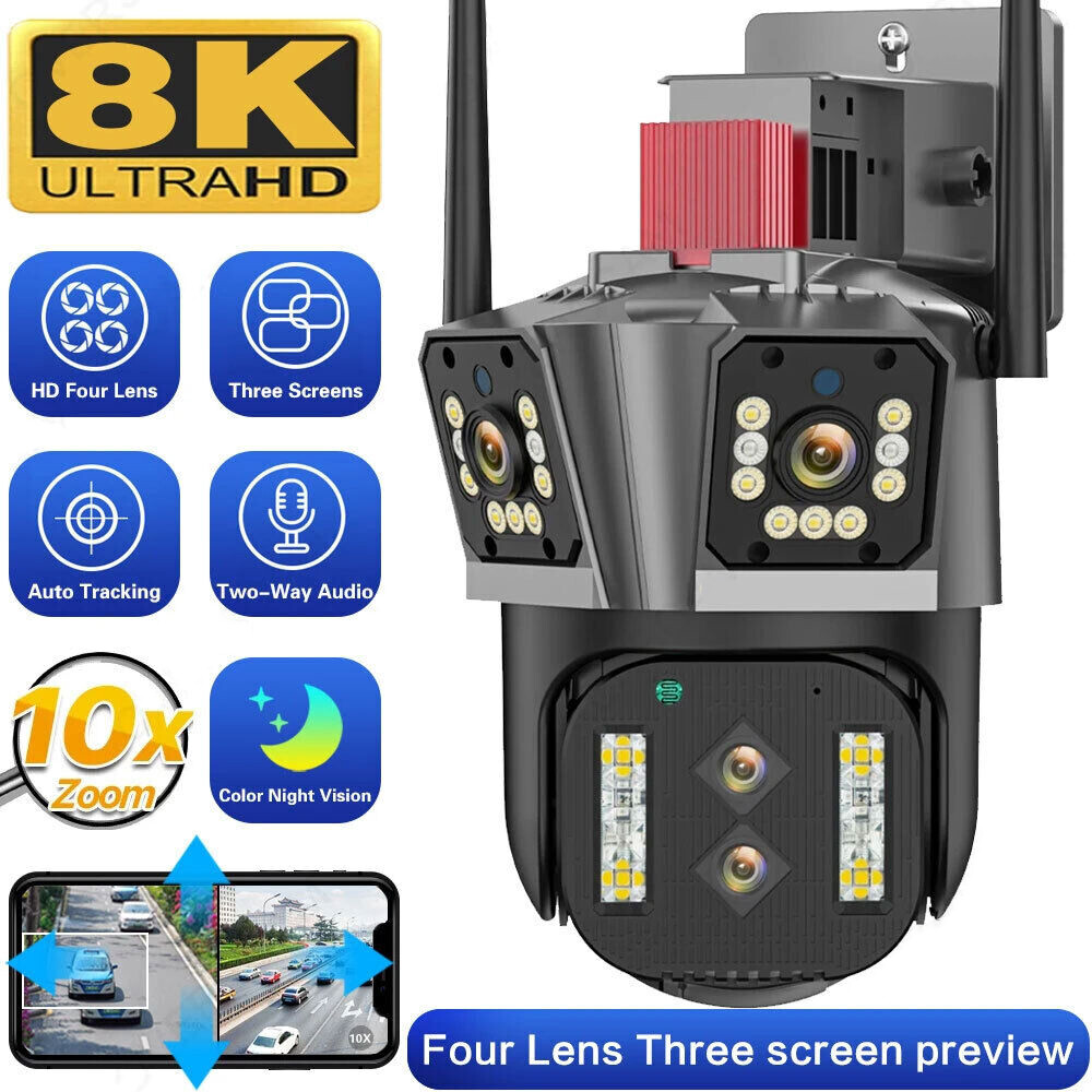 WIFI IP Camera 8K Outdoor PTZ Camera 10X Zoom 16MP 4K AI Tracking Security Cam