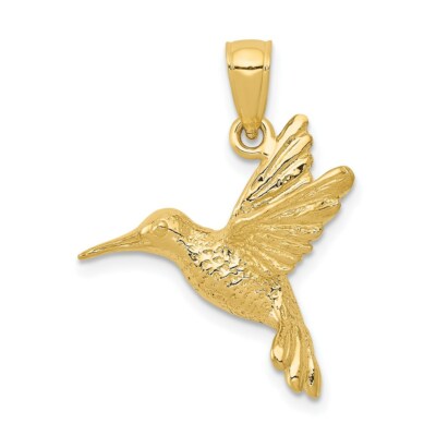 Pre-owned Superdealsforeverything Real 14kt Yellow Gold 2-d Hummingbird Pendant