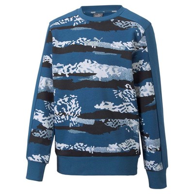 

Puma Alpha Printed Crew Neck Sweatshirt Youth Boys Blue Athletic Casual 67010417, Синий, Puma Alpha Printed Crew Neck Sweatshirt Youth