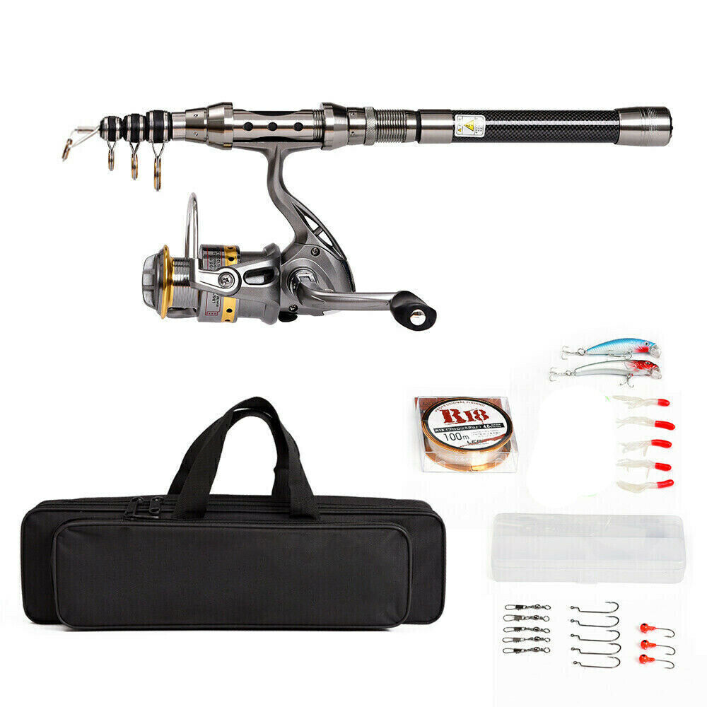 Telescopic Fishing Rod Pole Travel Spinning Reel Combos Kit 