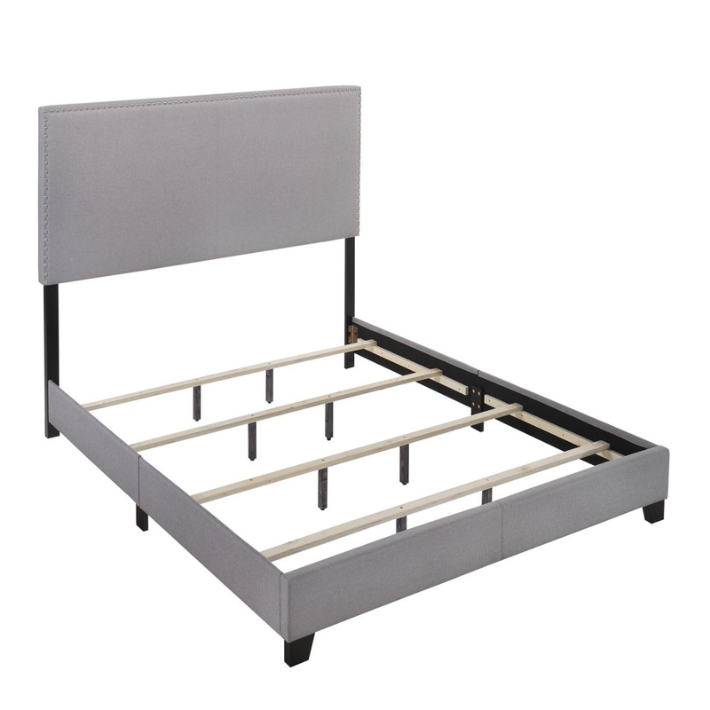 Bed Frame Upholstered Cal King Gray Padded Headboard Nail Head (Bed Frame Only)