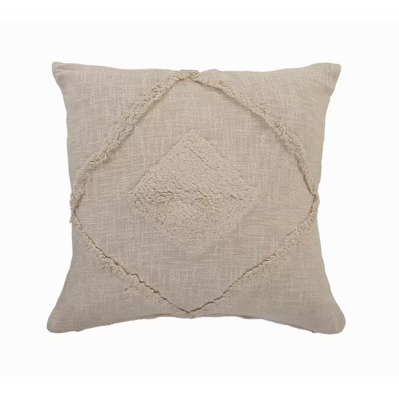 Rhea Tufted Solid Beige Birch Diamond Cozy Poly-Fill 20 In. X 20 In. Indoor Throw Pillow