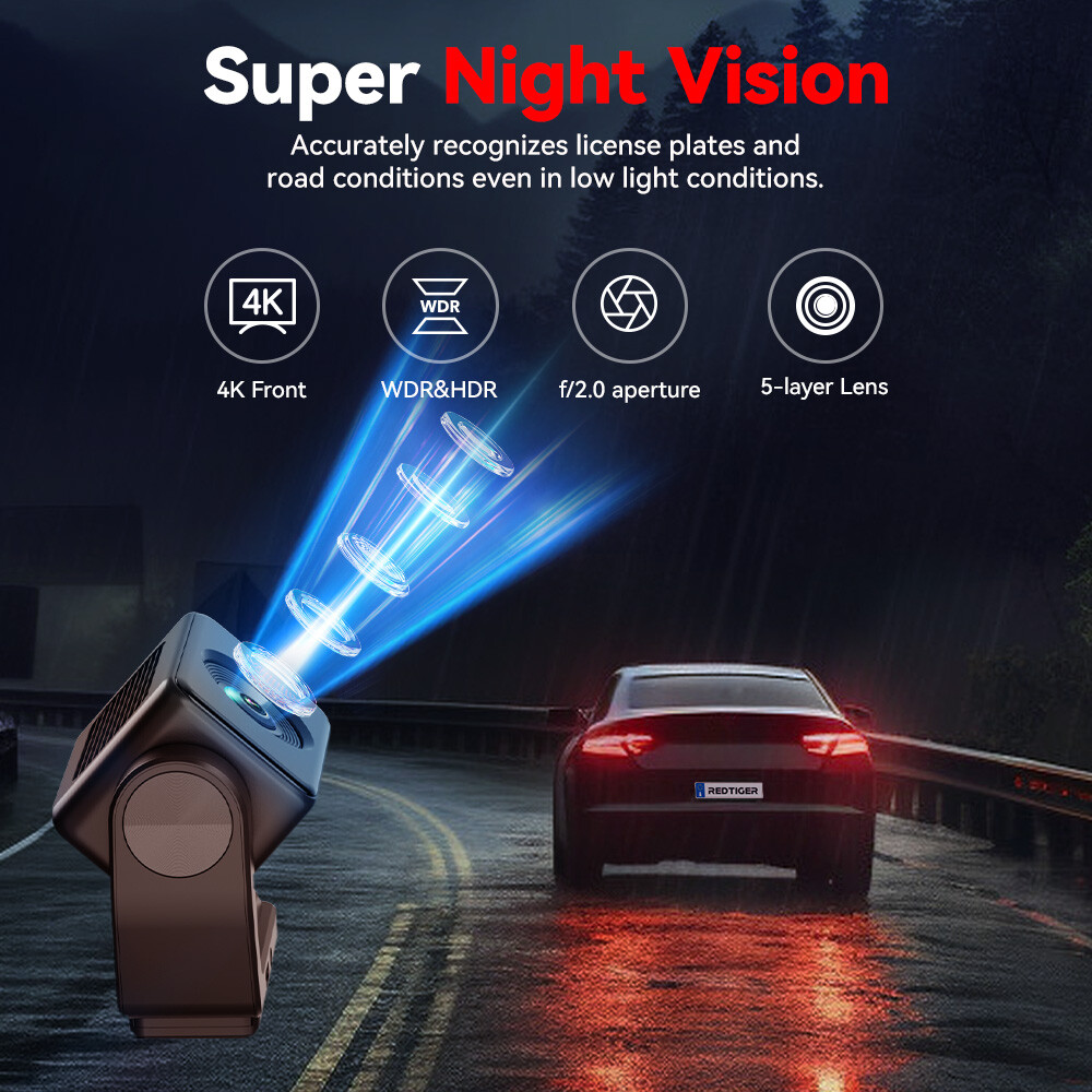 REDTIGER 5.8GHz WiFi Dash Cam Front and Rear 4K Dash Camera, 2" Touch Screen(A4)