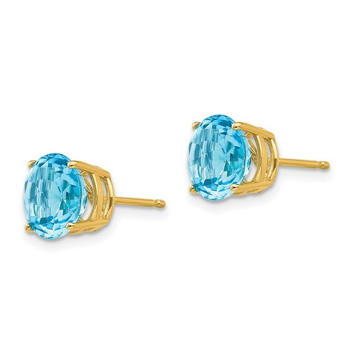 Pre-owned Jewelryweb 14k 8mm Blue Topaz Post Earrings In Yellow