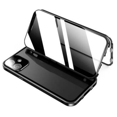 Double-sided Tempered Glass Metal Magnetic Adsorption Case Cover for iPhone
