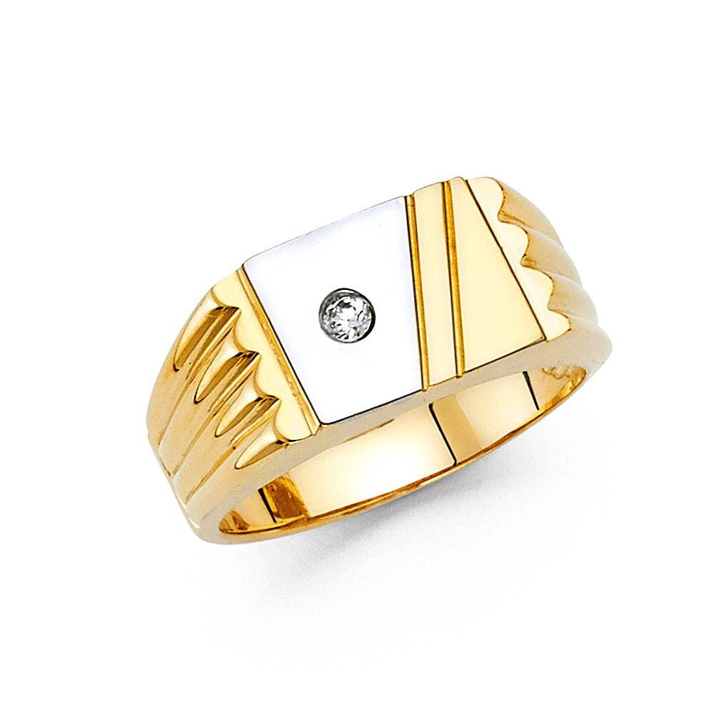 14K Two Tone Gold Cubic Zirconia Men's Ring | eBay