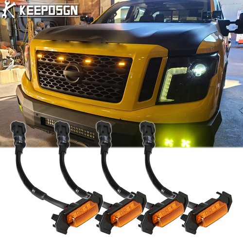 4x LED Grill Light Front Marker Decor Light Kit Amber Lens For
