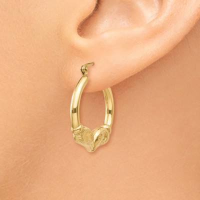 Pre-owned Superdealsforeverything Real 14kt Yellow Gold Polished Ram Hoop Earrings
