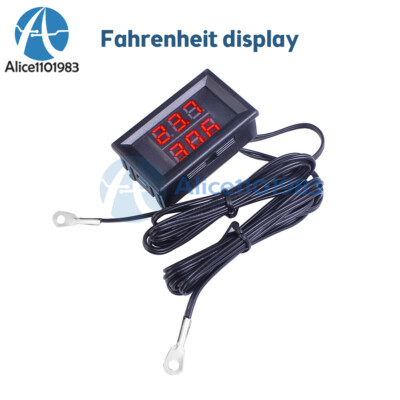 Dual LED Display DC4-28V Thermometer w/ NTC Metal Probe Temperature Sensor