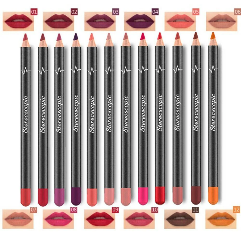 12 Color Matte Lip Liner Pencil Set Waterproof Long Lasting 2 in 1 Eyeliner