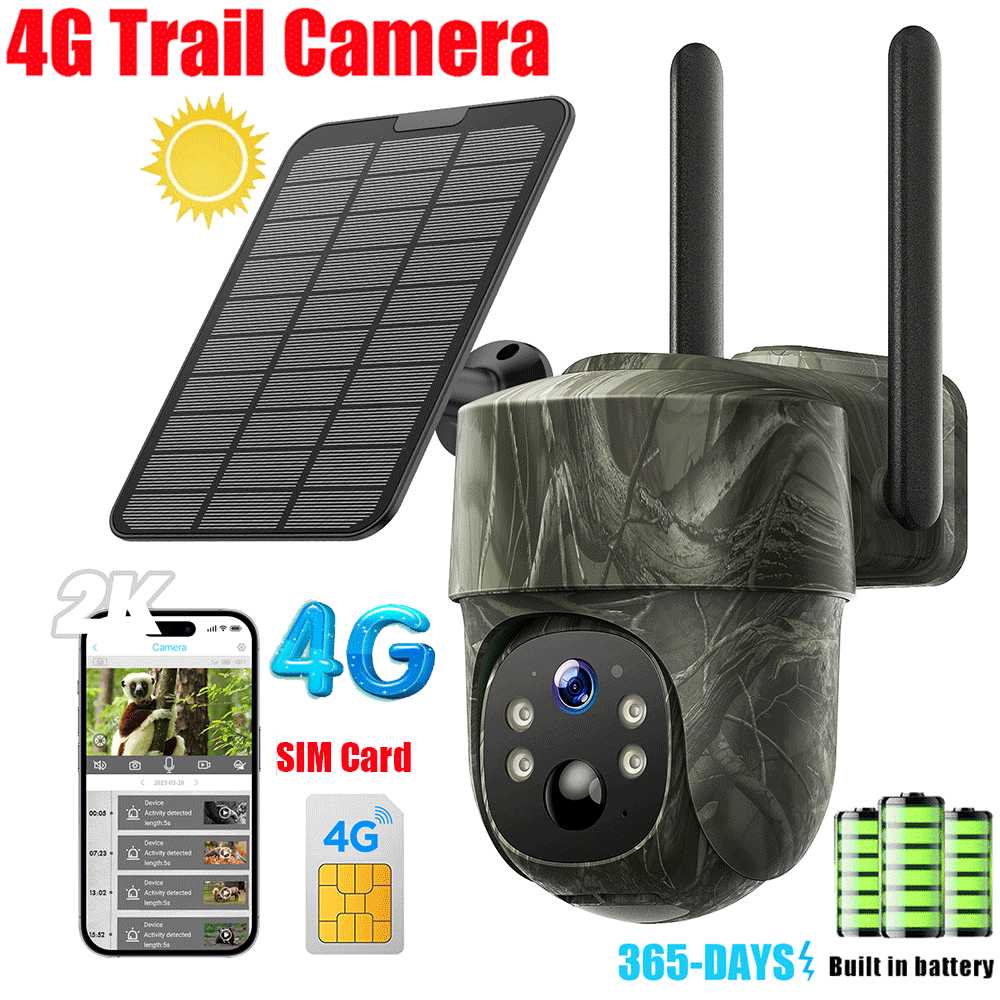 Campark 2K 4G LTE Solar PTZ Trail Camera Game IP66 Security 