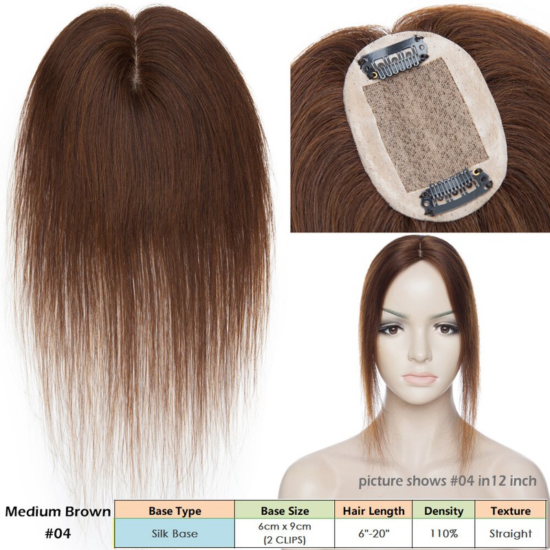 Topper Hairpiece Clip In Remy Human Hair Silk Top Toupee Wiglet 150% Density US