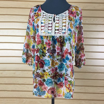 NWT Lavish Blouse Women M White Floral Lace Polyester Pullover