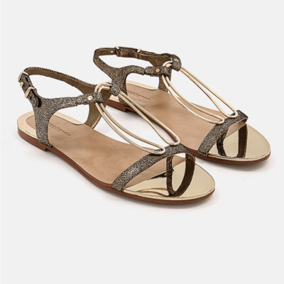 Donna Karan Kaden Gold Black Leather Slingback Metallic Sandals 10