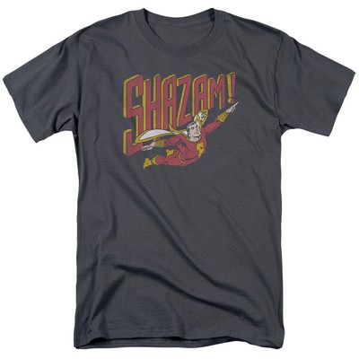 Shazam! Retro Marvel T Shirt Mens Licensed Captain Marvel DC Comics Tee Charcoal