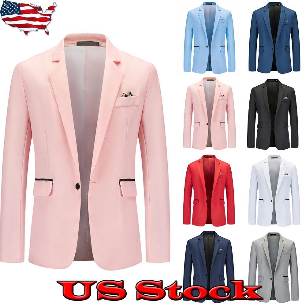 Men Formal Suit Blazer Jacket Coat Dress Business Work One Button Fashion Party