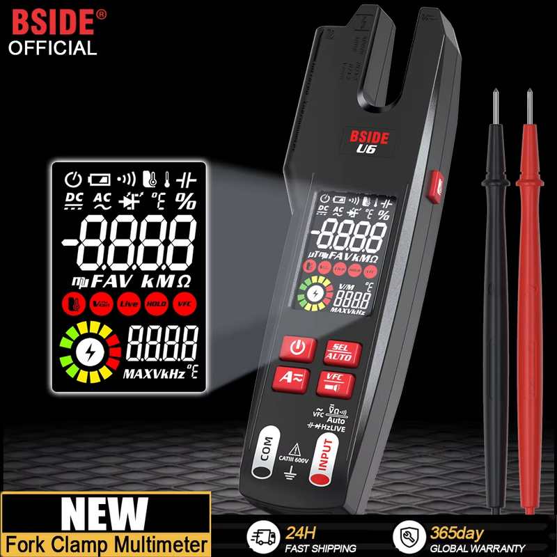 Digital Clamp Meter Fork DC/AC 600A Professional Ammeter Pliers T-RMS Current Op