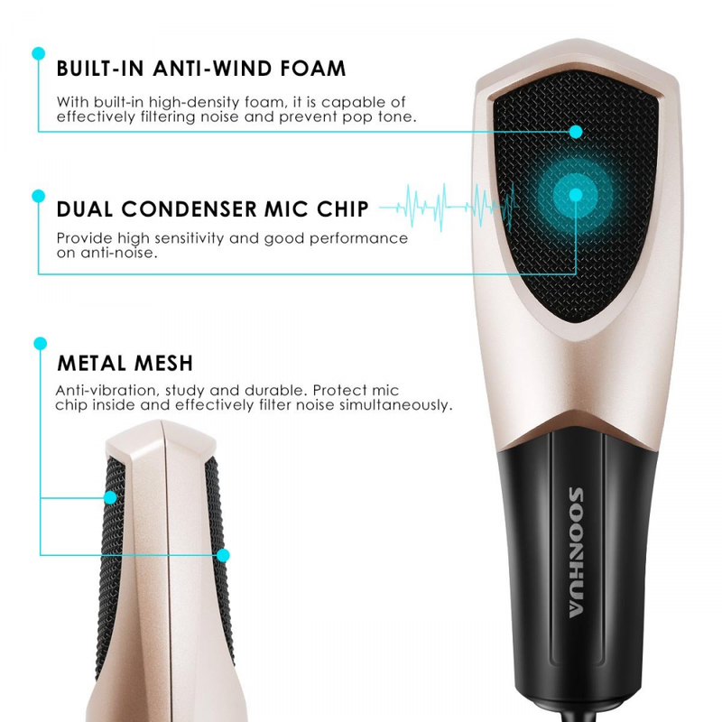 USB Microphone,SOONHUA Condenser for Computer with Desktop Stand