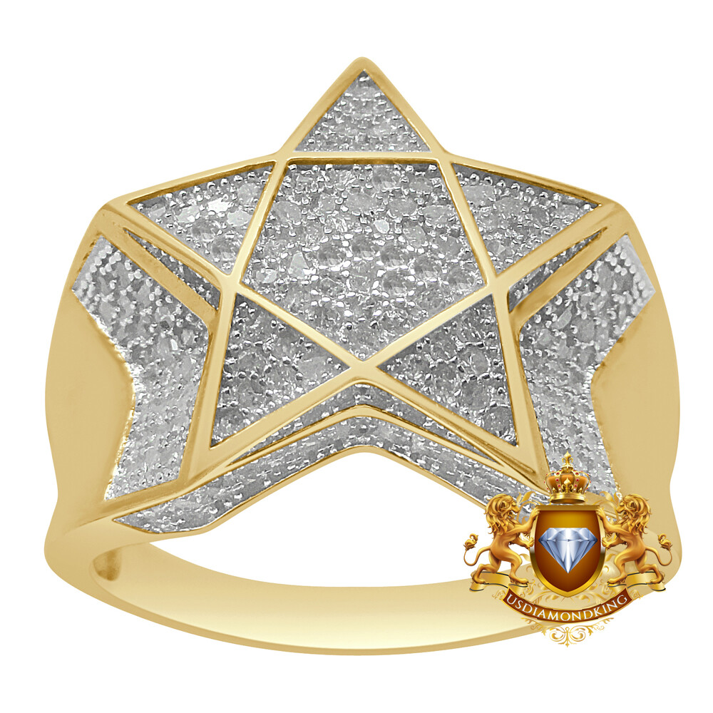 Pre-owned Us Diamond King Real Authentic Diamond 0.67 Cwt.10k Yellow Gold Over Star Shape Men's Ring Band In H